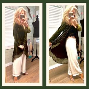 R. VIVIMOS Green Velvet
Layered Chiffon Long open front
Cocktail Jacket M Boho,S